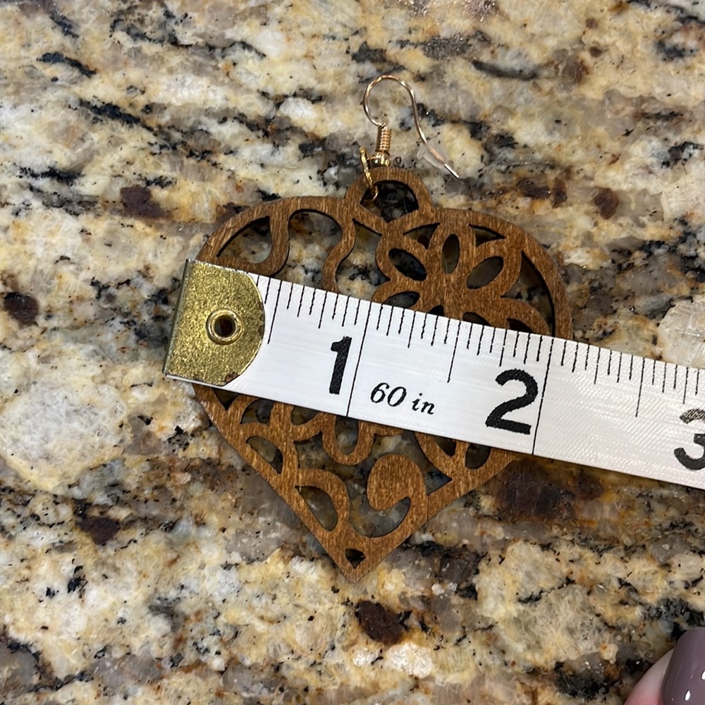 Wooden Heart Earrings - Picture 3 of 4